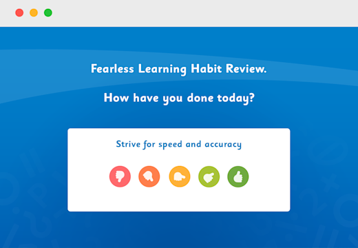 A self-review screen where a child can rank how they feel about their most recently completed session.