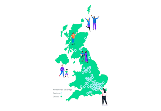 Map of Explore Learning tuition centres across the UK